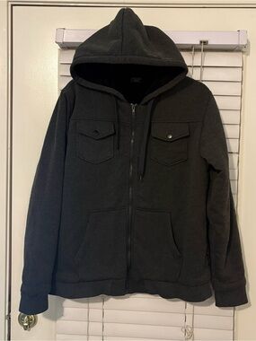 RING OF FIRE Men’s Medium Grey Black Sherpa Fleece Lined Full Zip Hoodie